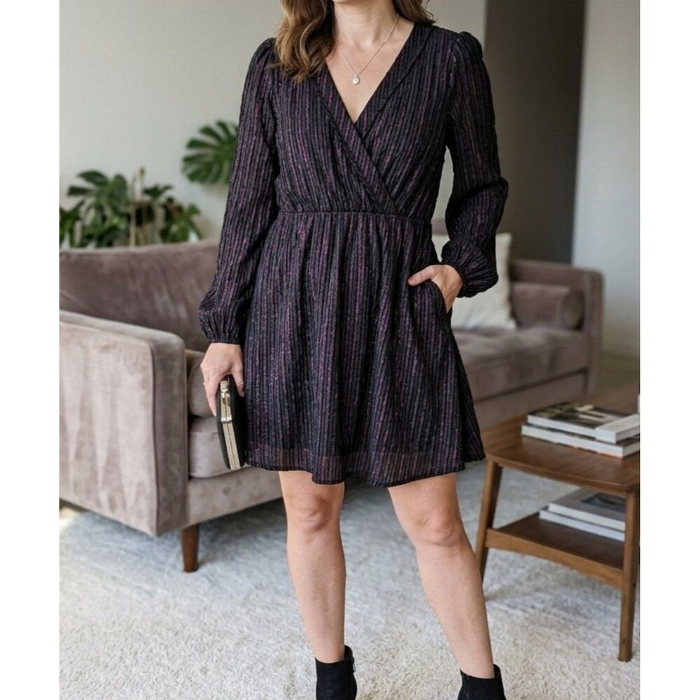 Modcloth Black Dress with
Subtle Purple Stripe